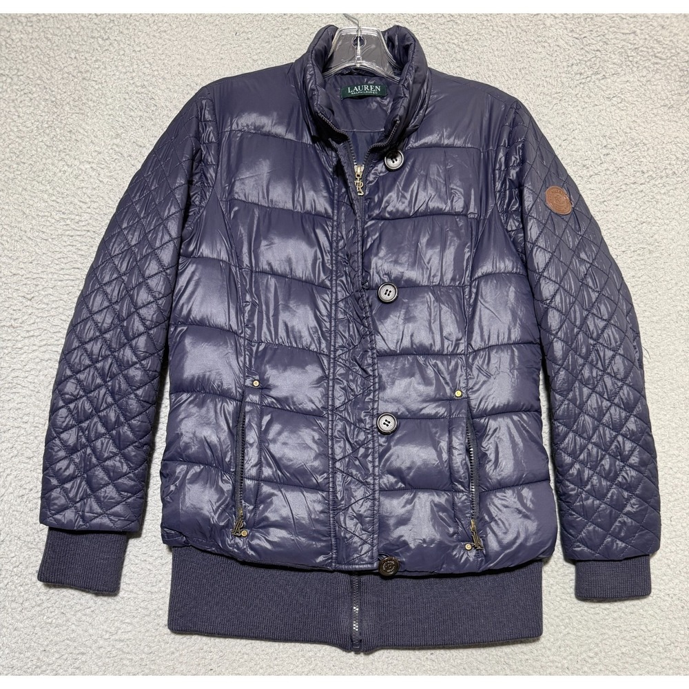 Lauren Ralph Lauren Lightweight Puffer Jacket Quilted sleeves Womens L Navy Blue